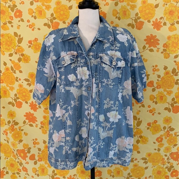 Fun True Vintage Floral Denim Button Down Jacket - Picture 1 of 12